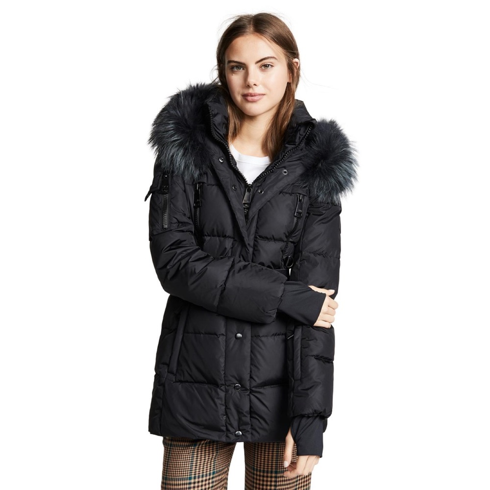 SAM Matte Millennium Long Down Jacket Black puffer coat fur hood